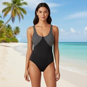 Aerin Rose Obsidian Anza Stripe 1 Piece Swimsuit Size 8